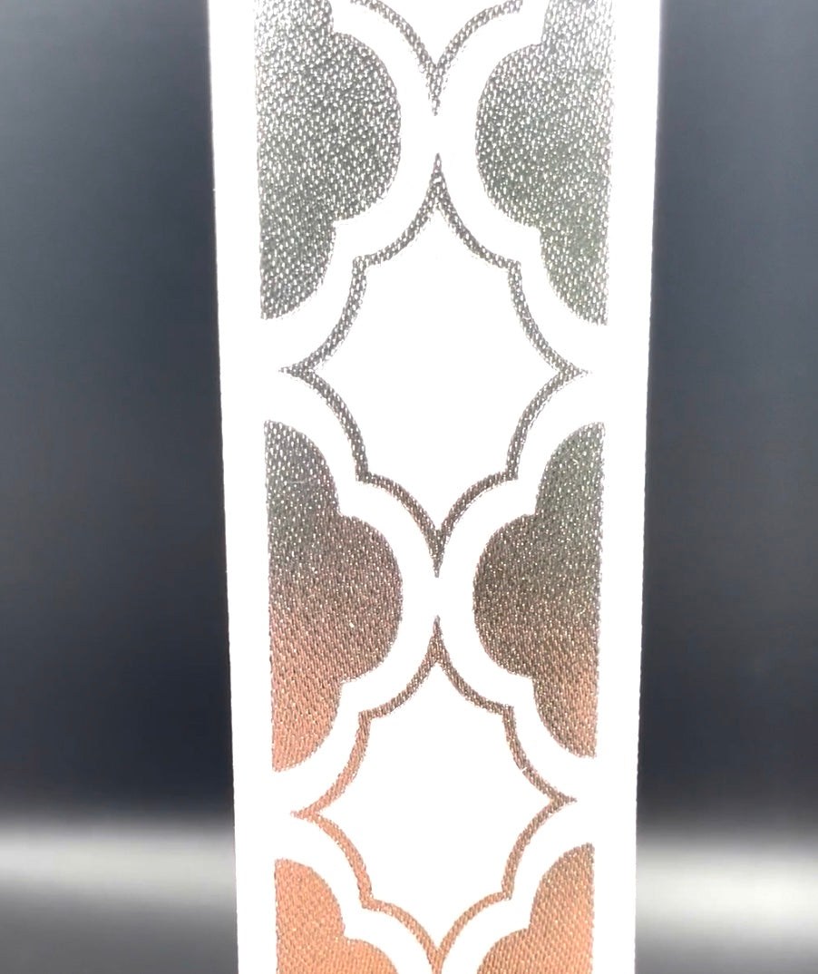 18 Inch Ribbon, Quatrefoil Pattern, Silver with White - 1.25 inches