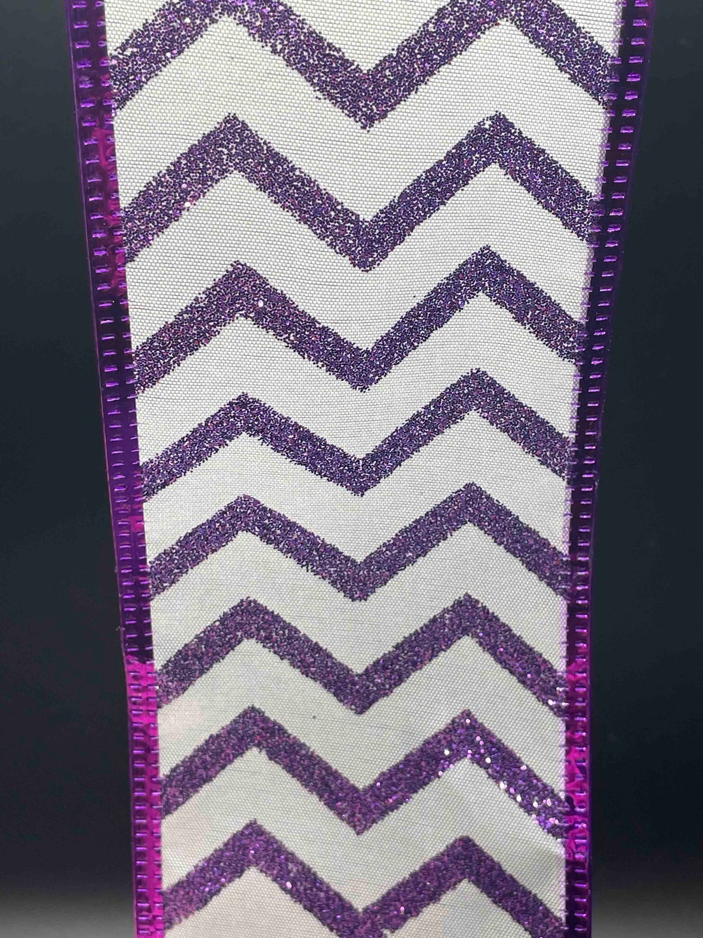 18 Inch Ribbon, Chevron, White with Purple - 2.5 inches (included)