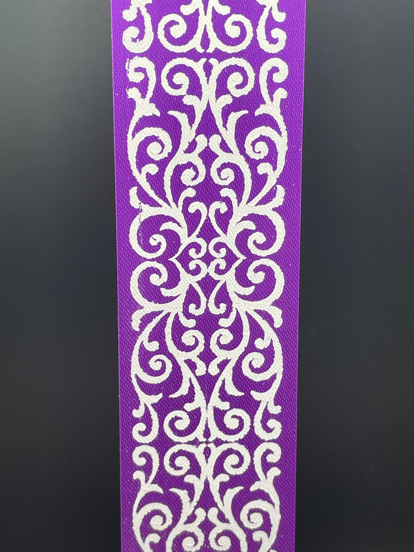 18 Inch Ribbon, Fancy Scroll, Purple with White - 1.25 inches