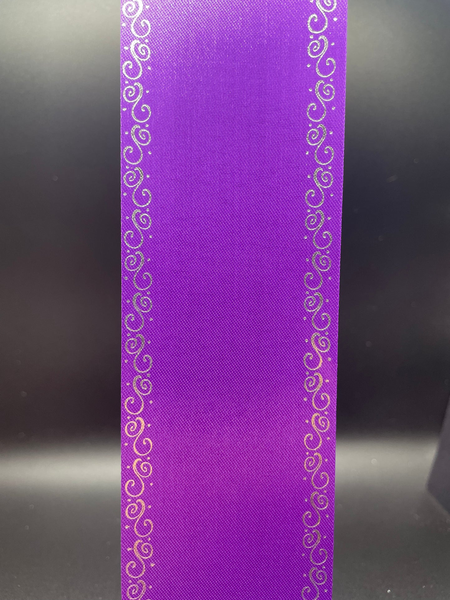18 Inch Ribbon, Swirl Border, Purple with Silver - 2 inches