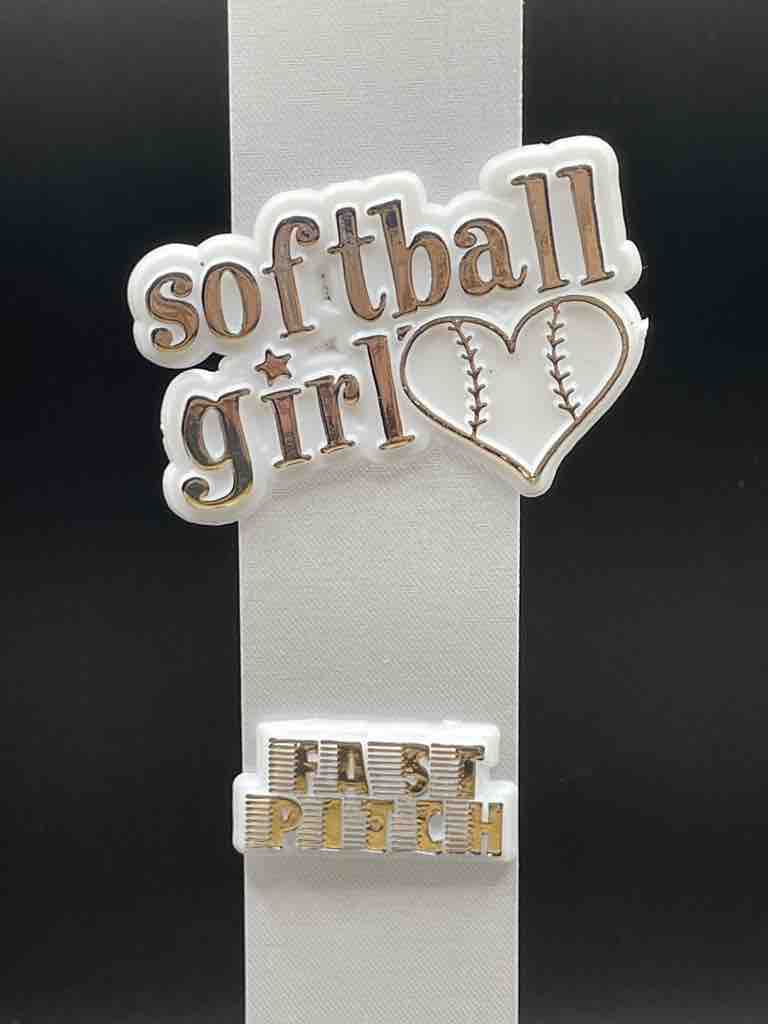Fast Pitch and Softball girl Set, Silver and White - Classic Trinket