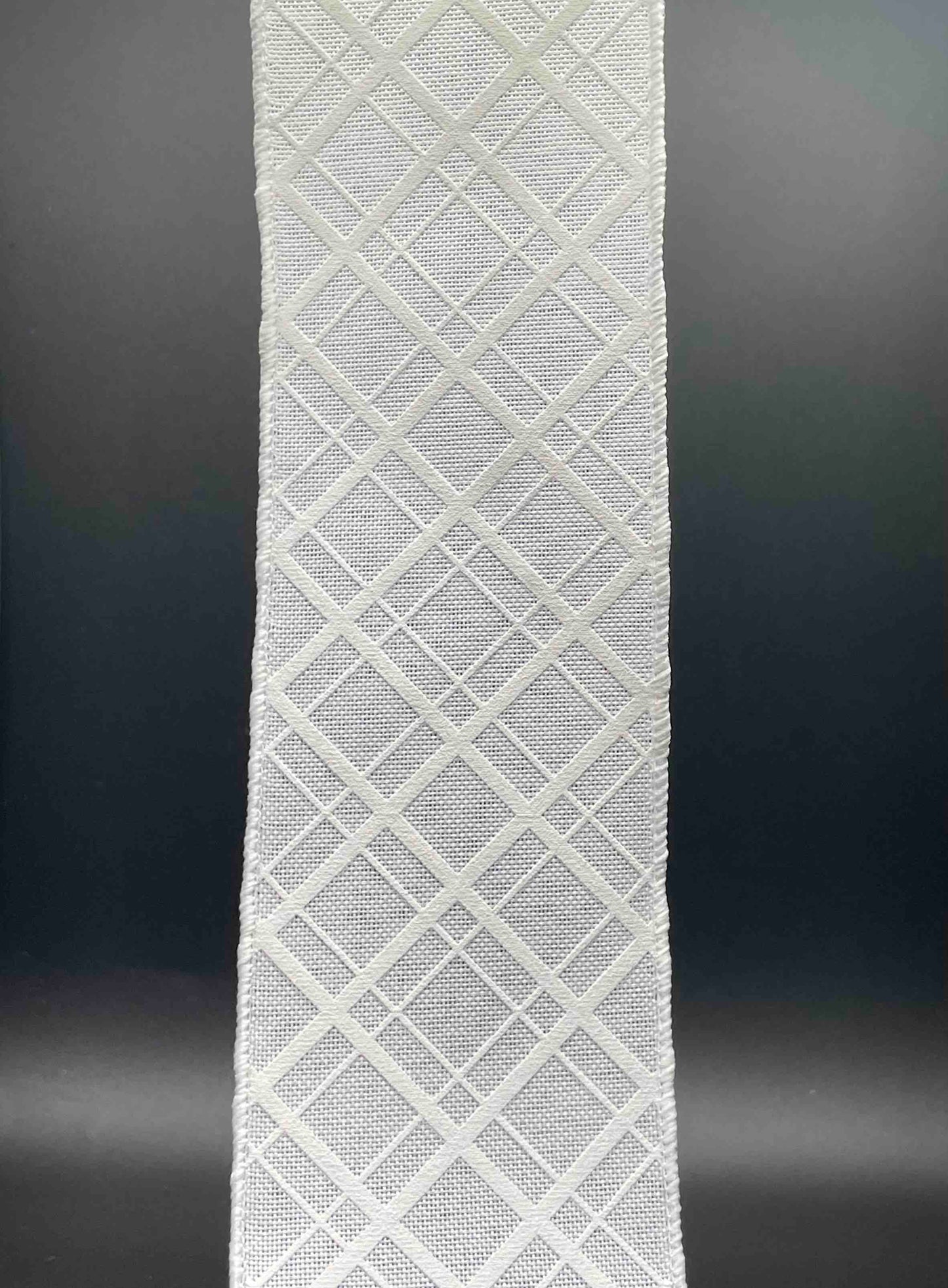 18 Inch Ribbon, Plaid, White on White- 2 inches (included)