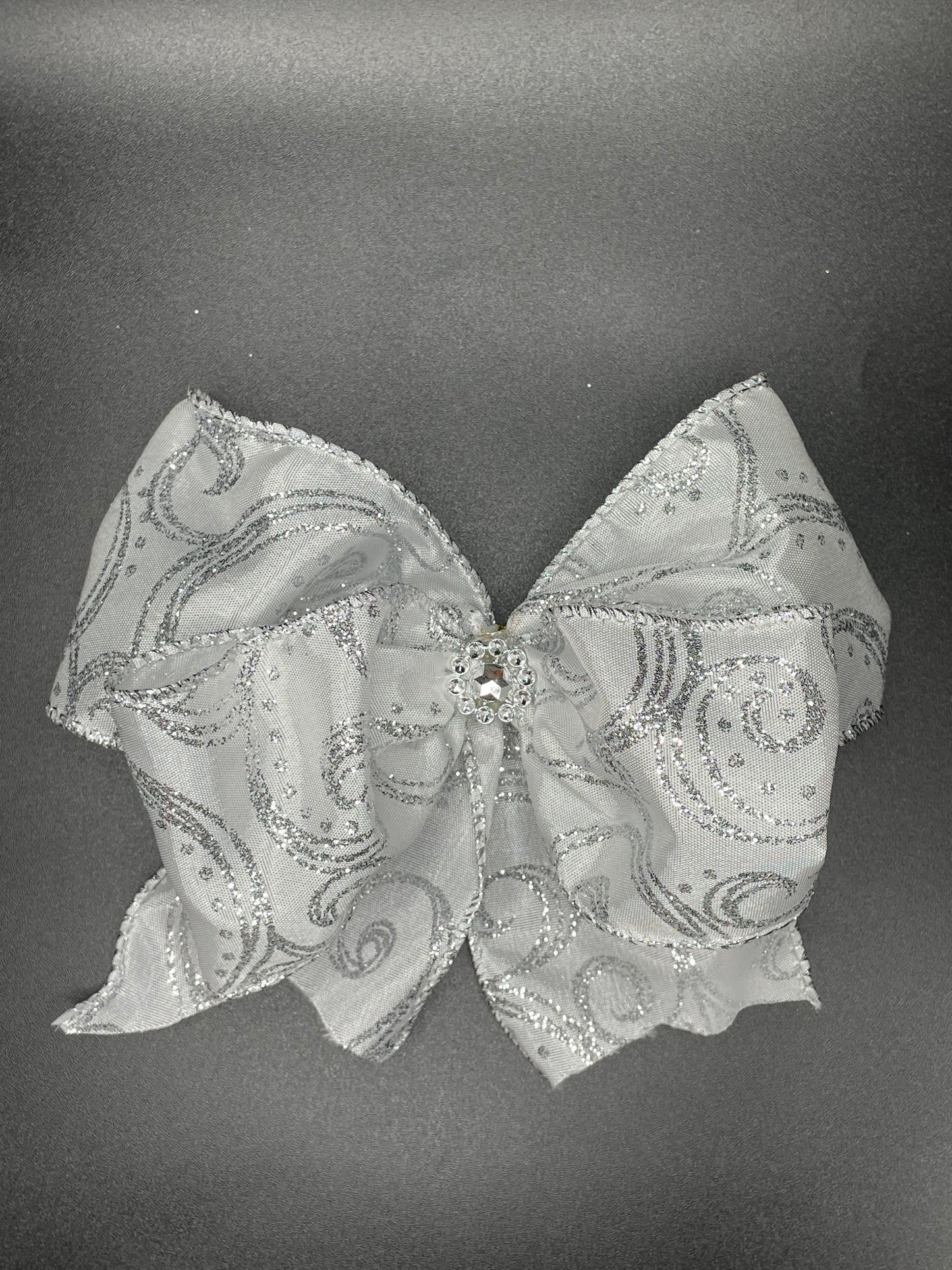 Large Bow, Swirl Pattern, White and Silver