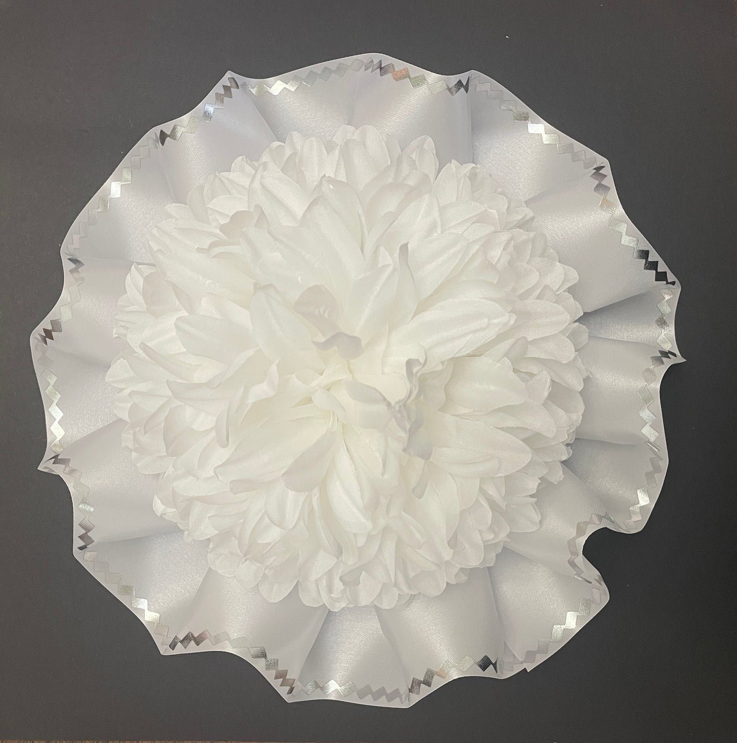 Senior Ruffle Crown, Premade Silver and White, Garter