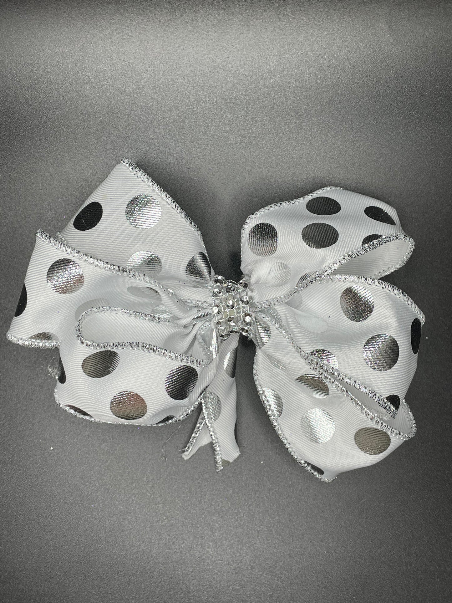 Large Bow, Polka Dot, White and Silver
