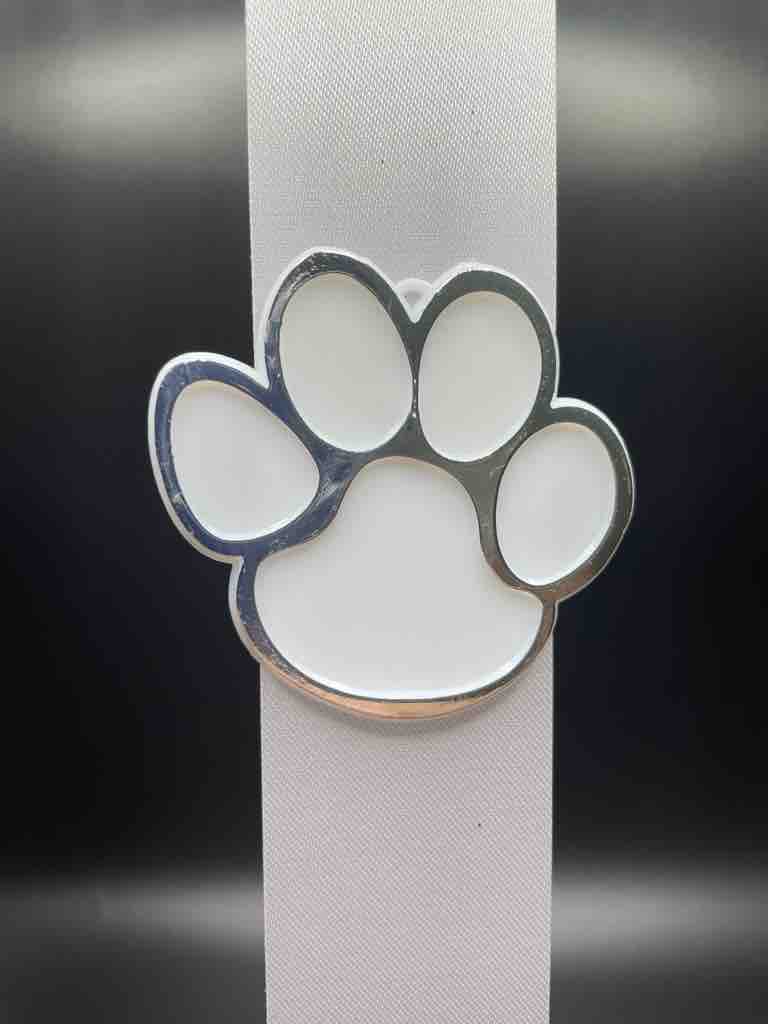 Paw Print , White and Silver - Classic Trinket